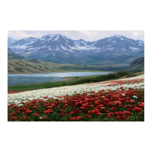 Lienzo de amapolas rojas y montaña nevada que aporta luminosidad a tu dormitorio