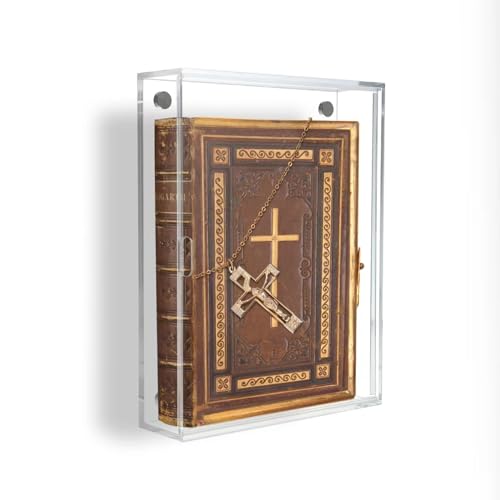4mm Thick Book Display Case,Book Protector Case for Bible,Acrylic Wall Mount Vertical Display Case with Sliding Door,Table Top Bookcase for Collectible Books, DVD, VHS.Inside dimension10.6x7.8x1.8''