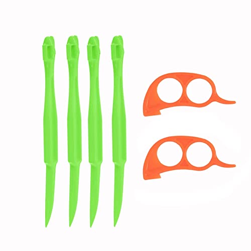 Soft Home Premium Plastic Orange Peeler Lemon Citrus Peel Cutter Vegetable Slicer Fruit Tools (Long Handle Type Green 4 Pack; Mouse Type Orange 2 Pack) (Green) #TOP3