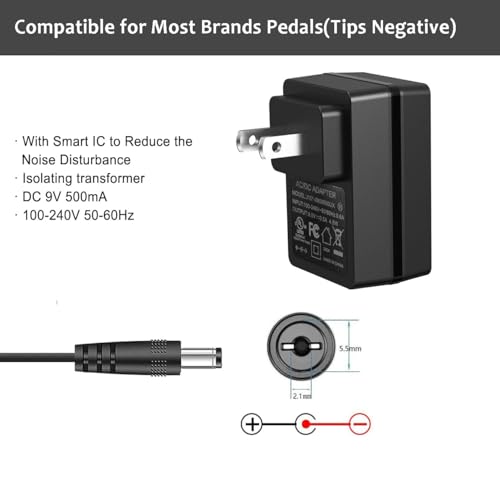 Image of JOYO DC 9V 500mA Guitar Pedal Power Supply Adapter AC Wall Charger Adapter One Spot 5.5mmX2.1mm Compatible for Most Effect Pedals (Tip Negative)