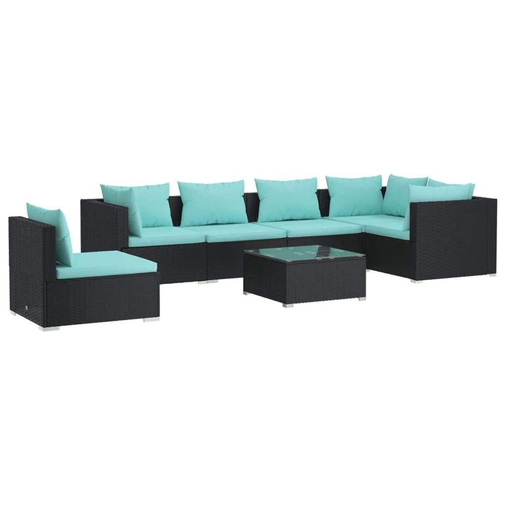 Set Muebles Jardin 7 Piezas Ratán PE Negro