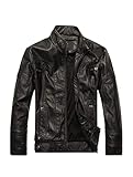 PASOK Men's Faux Leather Jacket Vintage Stand Collar Motorcycle PU Leather Outwear Coat Black L
