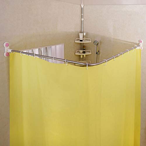 Hershii Curved Corner Shower Curtain Rod Wall Mounted L-Shaped Bathroom Curtain Hanger Pole Decorative Extendable Bathtub Metal Shower Rail Bar 40.15'' X 46.45 ''- 70.86'' #TOP6