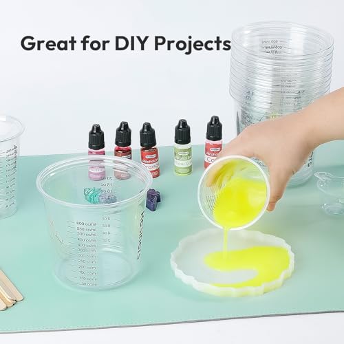 Epoxy Measuring Cups, Resiners 50pcs Resin Mixing Cups for Epoxy Resin, Paint, Crafts Use, with 30 x 24oz & 20 x 8oz Dual Sizes, 50 Mixing Cups, 50 Wooden Sticks, Clear Plastic — view 6