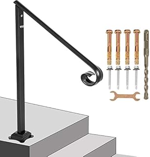 VEVOR 1-2 Step Handrail, Black Steel Railing for Steps 330LBS Capacity Stair Handrail Baking Varnish Metal Handrail for Stairs Stylish Handrails for Outdoor Steps with Expansion Bolts & Drill Bit