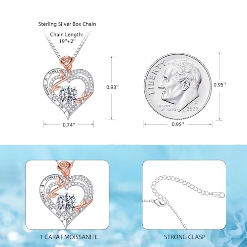 MOOSEA Rose Heart Moissanite Necklace for Women, 1-3 ct D Color VVS1 Clarity 925 Sterling Silver Moissanite Pendant Necklace Anniversary Birthday Gifts for Mom Wife Girlfriend Jewelry Gifts4