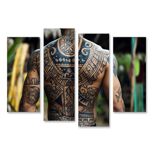 Tatouage polynésien traditionnel sur toile pour une ambiance salon moderne