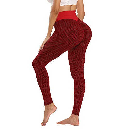 PIZOFF Butt Lifting Leggings Textured Leggings for Women High Waist Tummy Control Workout Leggings Scrunch Butt Leggings Yoga Pants AM240-Red-M