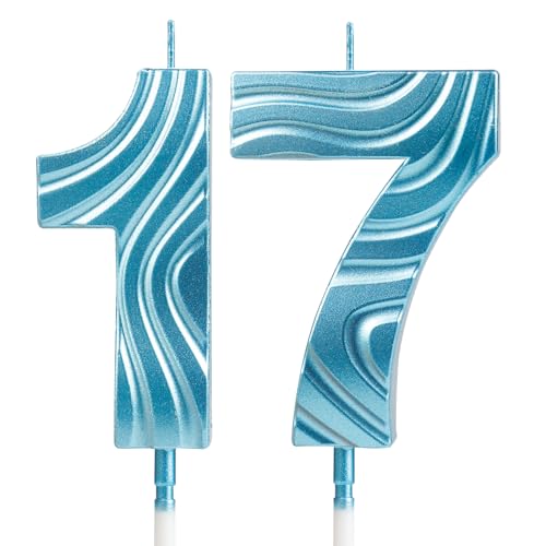 Birthday Candles Numbers,Blue Candles,17th Birthday Candles,Birthday Candle for Cake,Happy Birthday 3D Designed Candles for Boys Men Birthday Wedding Anniversary Party Cake Topper Decorations