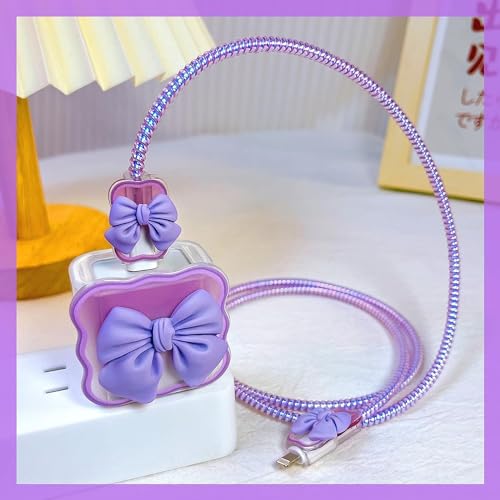 Image of EDNITA Charger Cable Protector with 3D Cute Pattern for iPhone Charger only 18W & 20W | Data Line Wire Saver Charging Cable Charger Protective Cable Full Protection Set of - 1 (Purple Heart)