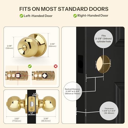 LOQRON Ball Design Door Knob with Lock, Privacy Round Shaped Keyless Doorknob for Bathroom/Bedroom, Polished Brass Finish by LOQRON - Image 2
