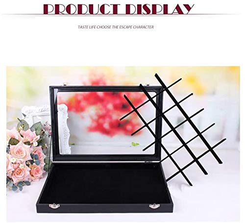Image of BucketList Women's Velvet Glass Ring Earrings Jewelry Box - Display Storage Showcase Holder Organizer (Big 24 Grid Jewellery Box Black)