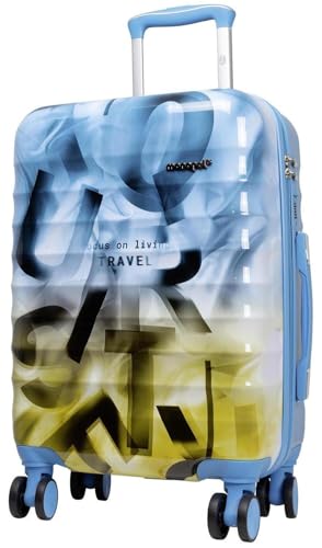 Warenhandel König Hartschalen Koffer Trolley Revona Blau Braun mit tollem Print Motiv, Handgepäck, Größe M