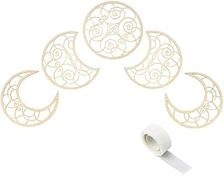 NBEADS Moon Phase Wall Decor Set, Wooden Moon Bohemian Wall Decor Set of 5 Nordic Aesthetic Moon Phase Wall DIY Decor for Bedroom Living Room Apartment