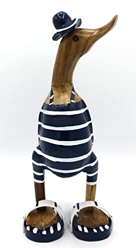Handgemachte Deko Ente Braunen Stiefeln Und Hut Aus Bambus-Holz 47 Cm