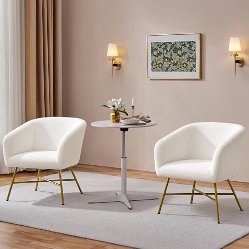 Yaheetech Boucle Tub Chair, Modern Upholstered Armchair, Barrel Vanity Chair with Round Back and Thick Padded Seat for Living Room Bedroom Makeup, White