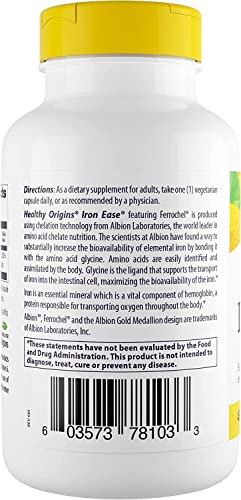Healthy Origins Iron Ease (Featuring Ferrochel), 45 Mg - Easily Digestible Iron Supplements For Men & Women - Vegan, Non-Gmo & Gluten-Free Supplement - 180 Veggie Capsules #TOP2