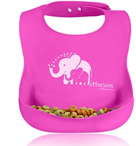 otterlove Water-Proof Silicone Bib, 100% Pure Platinum LFGB Silicone, No fillers, No BPAs, BPS, Phthalates, Pink Elephant