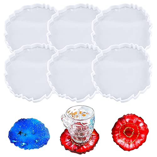 Untersetzer DIY Set QSXX 4 Stück Untersetzer Silikonform Resin Mold Unregelmäßige Untersetzer Silikonform Gießharz Silikonform für Epoxidharz, Resin Art, Kunstharz Gießen(13 x 12.5 x 1.2 cm) Cover