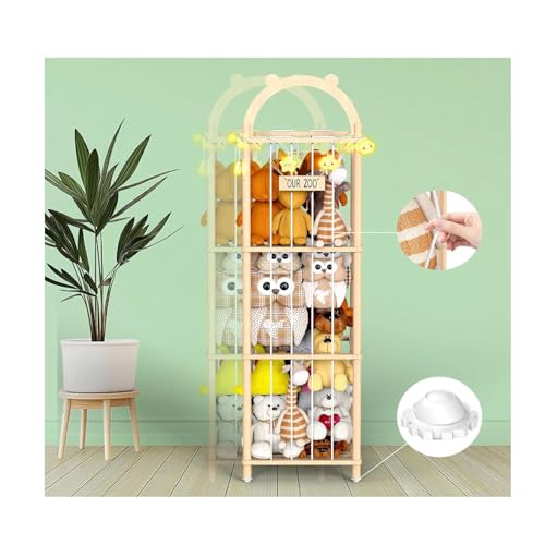 Stuffed Animal Storage Organizer, Movable Natural Wood, Patterned Stuffed Animal Zoo Storage with Zoo Theme, Elastic Band-Equipped Stuffed Animal Holder, for Nursery/Play Room/Bedroom