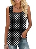 KTILG Black and White Polka Dot Blouse Sleeveless Square Neck Tunic Tops Cocomo Square Neck Sleeveless Plested Ruched Shirts L