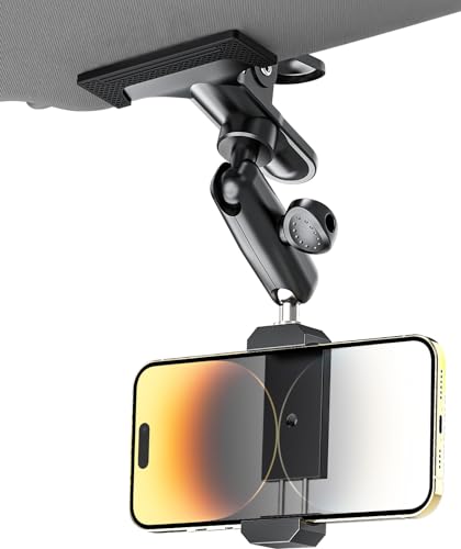 Dosvsi Sun Visor Car Phone Mount Upgraded Durable All Metal - Cell Phone Holder for Car Visor 360 Adjustable Steering Wheel Clip for iPhone 16 15 14 13 Pro Max Glalaxy S A Serie Z Flip 4-7 Phone