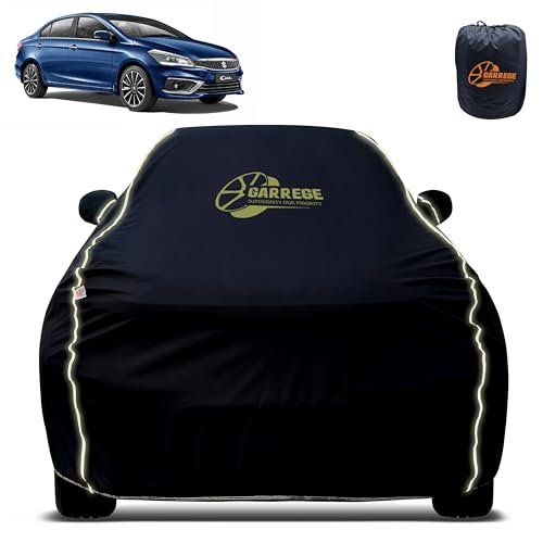 Image of Reflector Waterproof Car Cover for Maruti Ciaz with Mirror & Antenna Pocket | All Weather Protection | Washable Fabric | Black Color