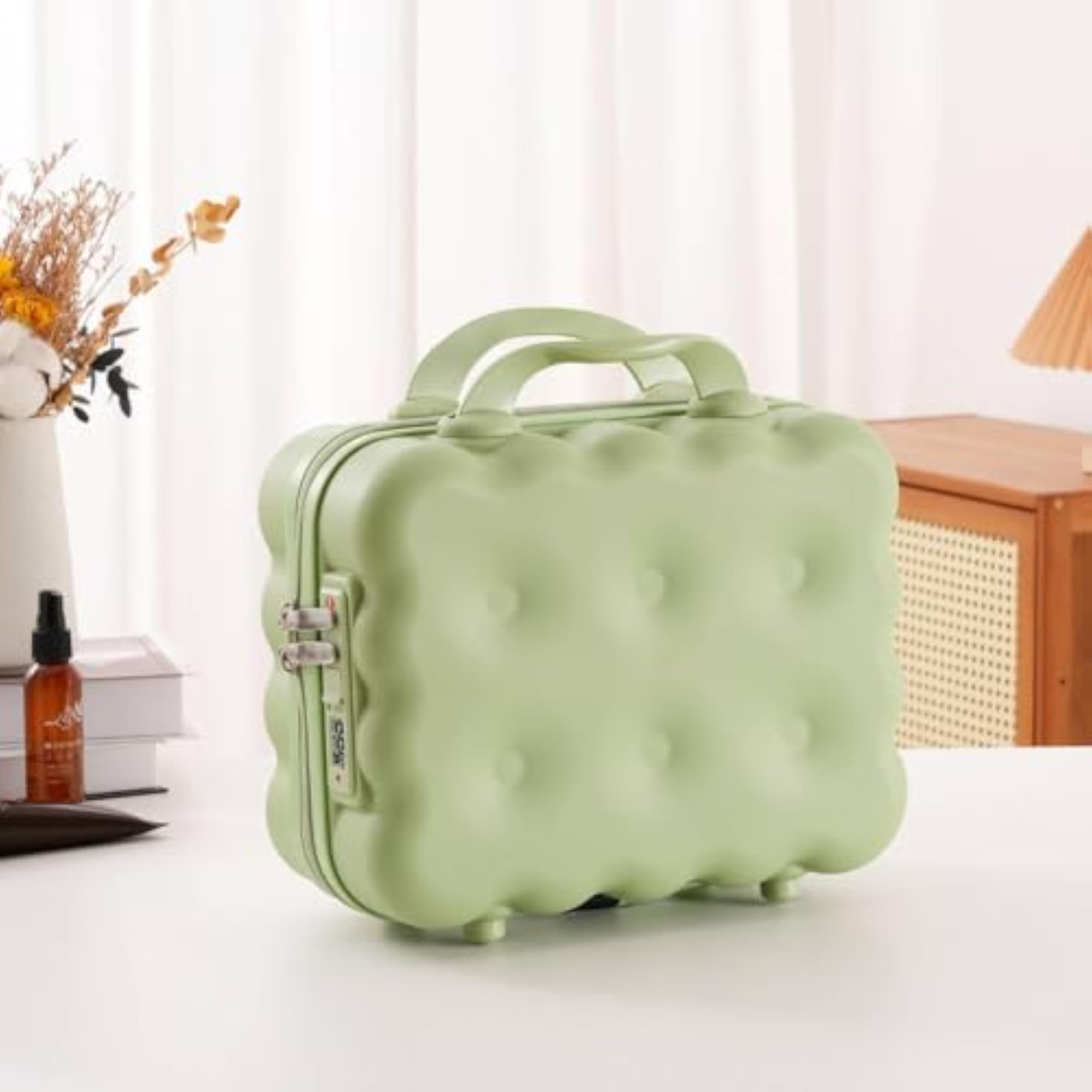 Compact Portable Suitcase-Style Storage Case, Pink-Green