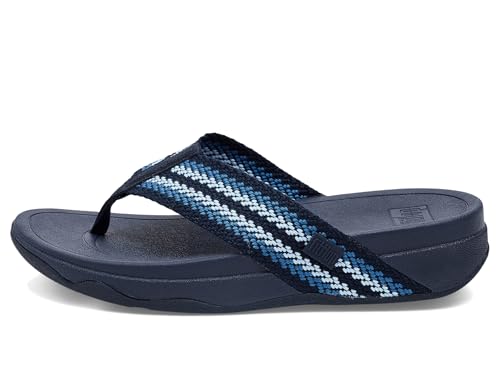 Image of FitFlop, Womens, Surfa Stripe-Webbing Toe-Post Sandals, Cosmic Blue Mix, 8.5, Medium