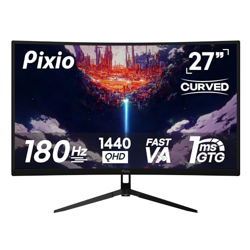 Image of Pixio Two PXC278WAVE 27 inch 180Hz Refresh Rate QHD 1440p Resolution 1650R Curve Fast VA Panel 1ms GTG Response Time HDR Curved Gaming Monitor and PS1D Wave Black Dual Monitor Arm