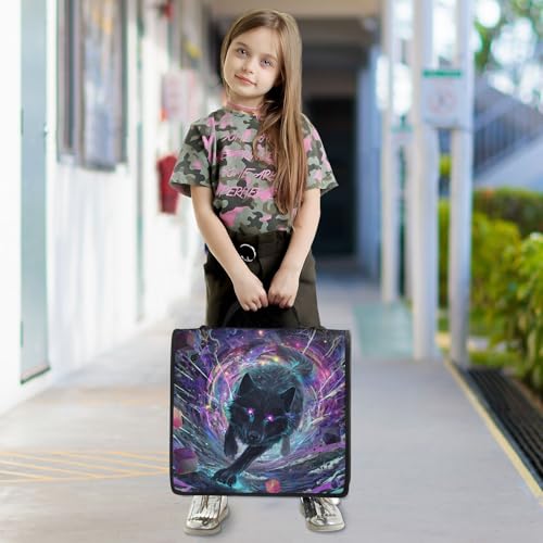 Image of Black Wolf Purple Eyes Galaxy Zipper Binder Bag 3 Ring Binder with Shoulder Strap Zip Up 500 Sheets Capacity Multi Pockets for School Office Supplies