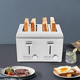 Tostadora eléctrica de 4 rebanadas, de acero inoxidable, 7 niveles de temperatura ajustable, tostadora de ranura larga para el hogar, panadería, plata
