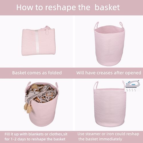 Image of XUANGUO Cotton Rope Laundry Basket Hamper for Clothes Large Light Pink