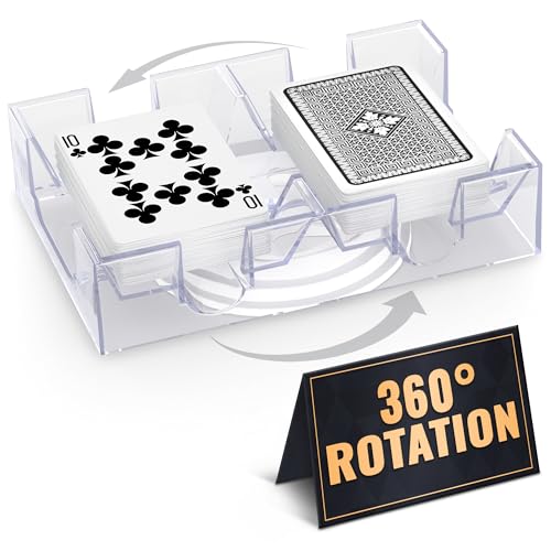 Playing Cards Holder Rotating 360° – Compact Plastic Playing Card Tray for Easy Access for 2 Decks | Organizes Multiple Decks for Canasta, Poker and More | Lightweight, Durable with Smooth Rotation