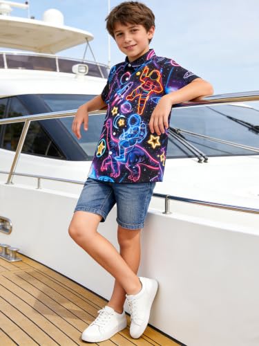Image of uideazone Boys Novelty Print Short Sleeve Button Down Hawaiian Shirt 5-14Y