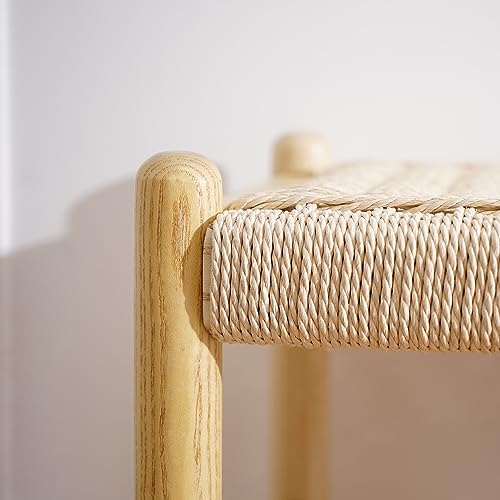 Xinnan 123 Solid Wood Entryway Bench With Shoe Storage, Rustic Oak Wood And Woven Design 45 Inch Long Seating thumb #6