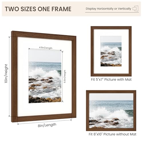 Image of FLYJOE 8x10 Oak Wood Picture Frame with Mat for 5x7, 8 by 10 USA-Sourced Natural Solid Wooden Photo Frame for Wall & Tabletop Display, Shatterproof Plexiglass, 4 Pack, Walnut Color