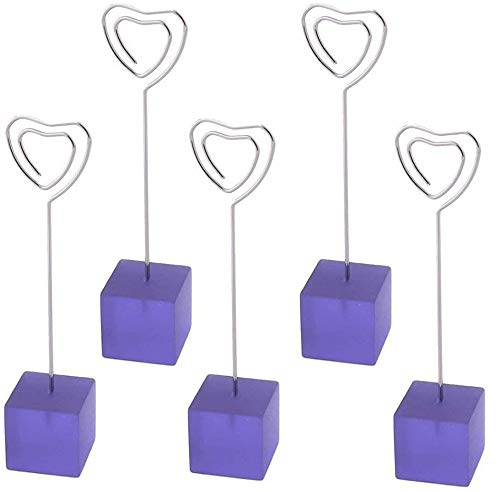Xiaoyztan Purple Resin Cube Base Heart Shape Card Stand Holder Memo Clip Stand Holder Pack of 5