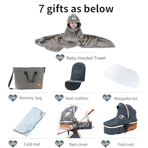 Sianldcone Kinderwagen 3 in 1, Hochwertige Stoffe Kinderwagen Set, Zwei-Wege-Schiebefunktion Reisesysteme, Offene Sicht Kombikinderwagen 3 in 1 Komplettset (V9 Black)