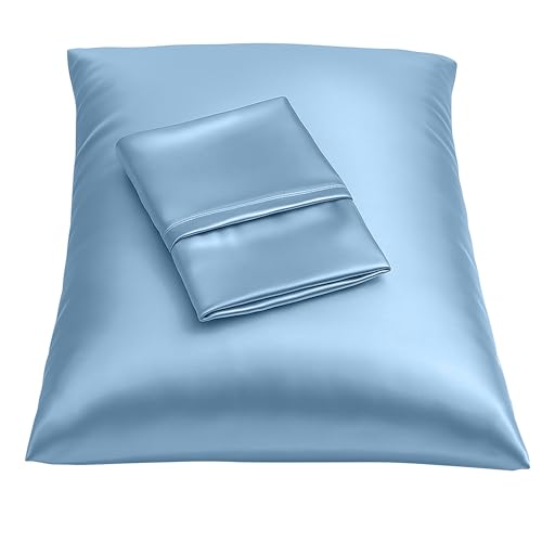 Image of BLISSFORD Luxury Satin Pillowcase for Hair - King Satin Pillowcase with Zipper, Jewel Blue (Pillowcase Set of 2)