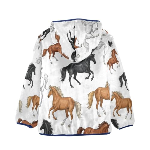 Horse Running Pattern Prints Toddler Fleece Jacket Girl Boys Hooded Fleece Jacket Coat Warm Outwear Zip-up 3-10T2