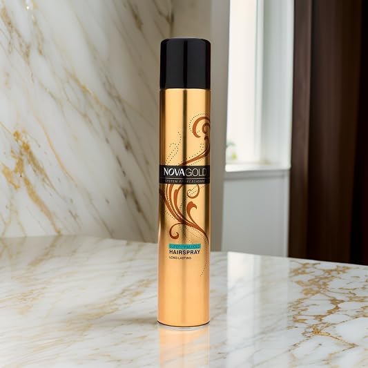 Image of Nova Gold Super Hold Hair Spray For Men & Women of All Hair Types | Professional Hair Styling Spray with No Hair Stiffness, Natural Finish & Strong Hold (400 ML, Pack of 1)