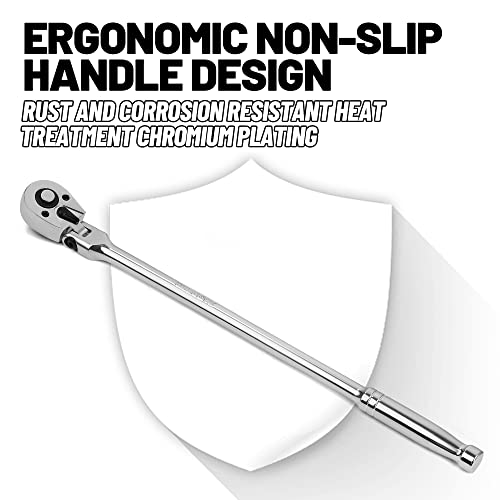 Uyecove 1/4-Inch Drive Ratchet, Flex Head Ratchet 1/4 Ratchet Long Handle, 72 Tooth Quick Release Cr-Mo Head Socket Wrench -12"/305Mm #TOP5