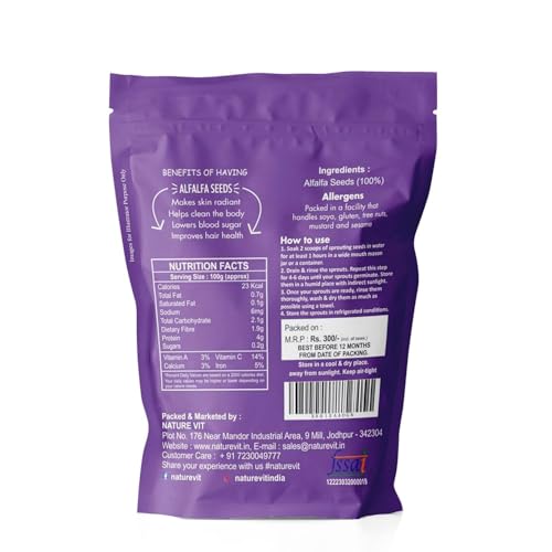 Image of NatureVit Alfalfa Seeds for Sprouting 200g | Rich in Vitamins & Minerals | Natural Edible Alfa Alfa Seeds | Sprouting, Eating, Salad