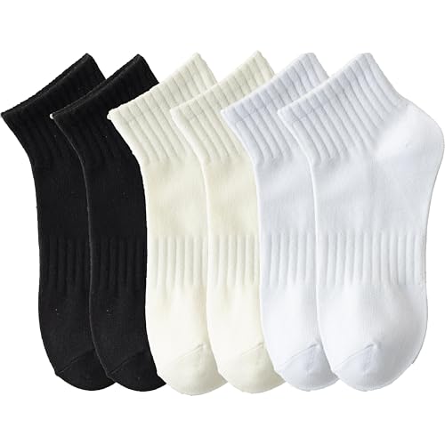 Cotton Ribbed Athletic Running Ankle Sports Socks Arch Support Breathable Cushioned Socks for Men Women (6 Pairs)