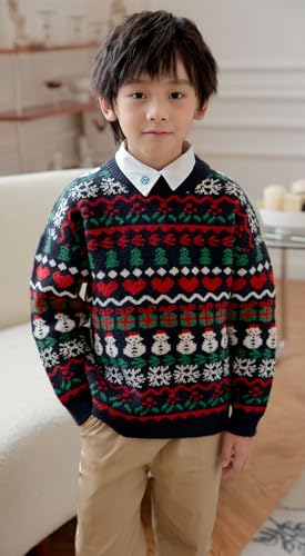 SMILING PINKER Toddler Boys Christmas Sweater Crewneck Long Sleeve Reindeer Santa Snowman Knit Pullover Chunky Top2