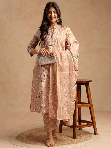 Image of Vbuyz Women's Cotton Printed A-Line Regular Fit Kurta Pant with Dupatta