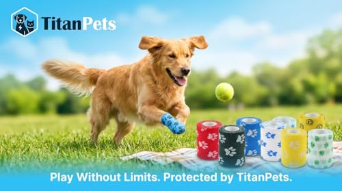 Image of Dog Bandage Cohesive Wrap for Paw & Leg | 7.5cm x 4.5m - Pack of 4 | Easy Tear, Fur Safe | Self Adhesive Elastic Vet Tape for Walking Protection, Wound Care & Licking Prevention Bandage Roll