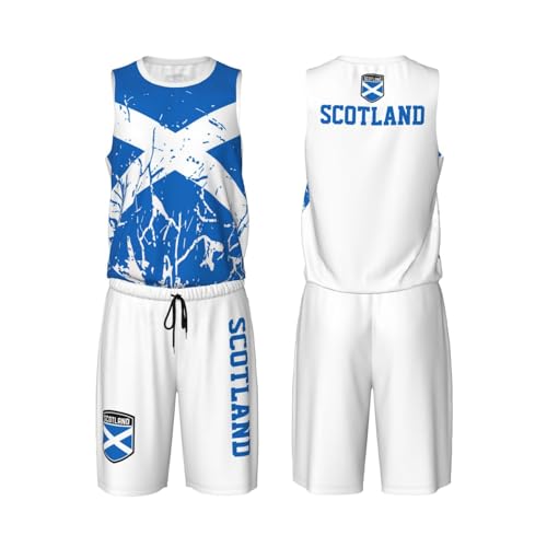 Scotland Flag Grain (2) Basketball Jersey Uniform Suit for Men Adults Training Athletic Set