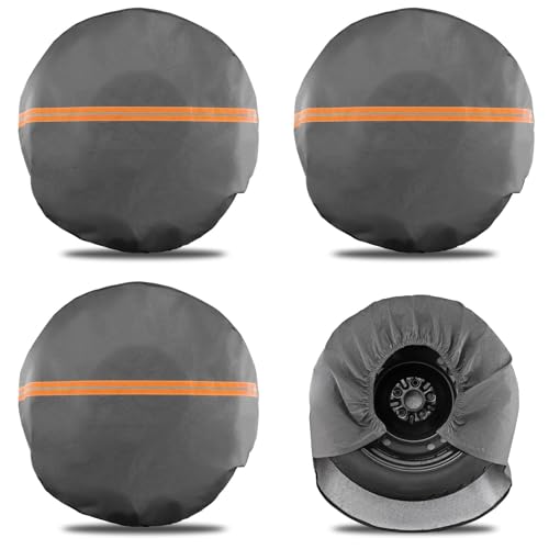Image of Justech 4 Pack Tire Covers, Heavy Duty Vinyl Waterproof Coating Wheel Covers, Windproof Tire Wheel Protector Tire Accessories for RV, Truck, Trailer, SUV, Jeep, Fits Tire Diameter 27-29 inch, Grey